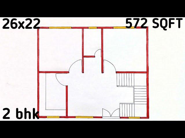 26x22 house plan ll 572 sqft house design ll 2 bhk villege home plan