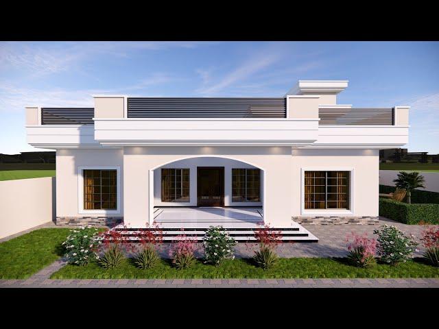 Single floor house design - 4 Rooms | Modern village style single story house design