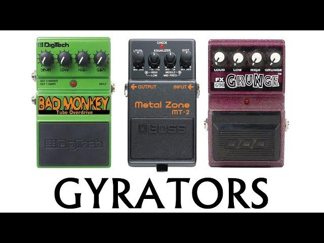 Gyrator Circuits in Guitar Pedals (Bad Monkey, DOD Grunge, Boss Metal Zone & Heavy Metal)