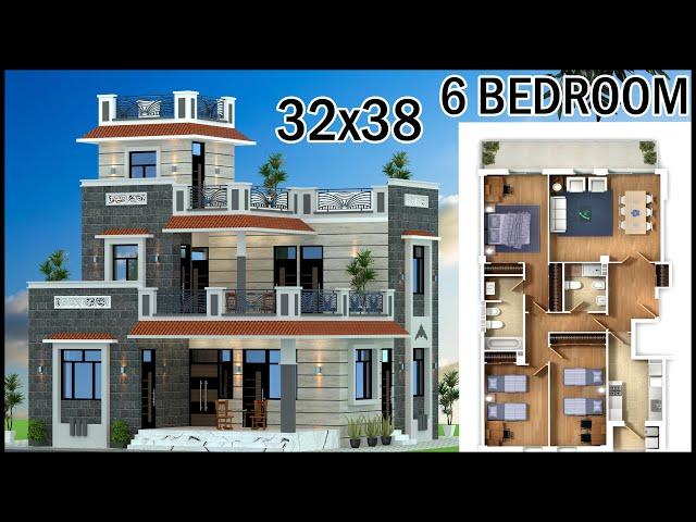 32'-0"x38'-0" 6 Bedroom कोठी का डिजाइन | Villa Design | Gopal Architecture