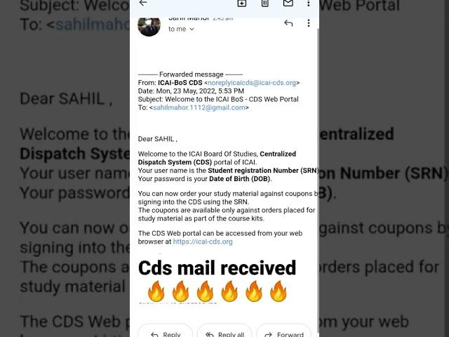 CDS mail from ICAI #cafoundation #sahilmahor#commerce #cafoundationbooks