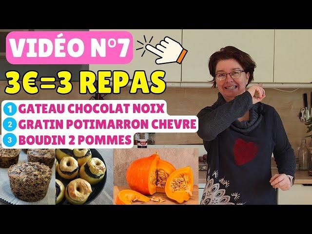  3€ = 3 recettes économiques d'automne : Gâteaux chocolat noix , Gratin potimarron Chèvre etc 