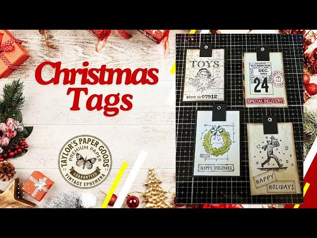 Christmas Tags using Tim Holtz Stamps