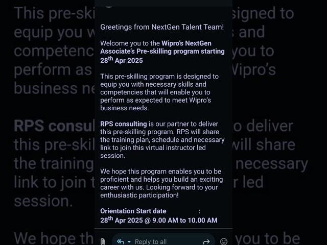 Wipro sending Preskilling Training Mail  #wipro #preskilling #training #onboarding #nga