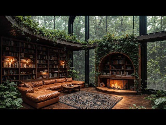 Rainy Jazz Ambience ️ Warm Jazz Instrumental Music at Cozy Forest Cabin to Studying, Working, Relax