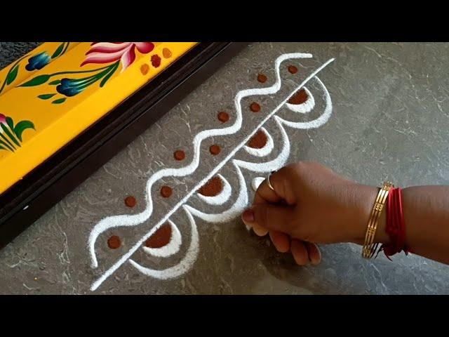 Easy border rangoli designs | Simple border muggulu | Friday rangoli | Festival kolam | Door rangoli