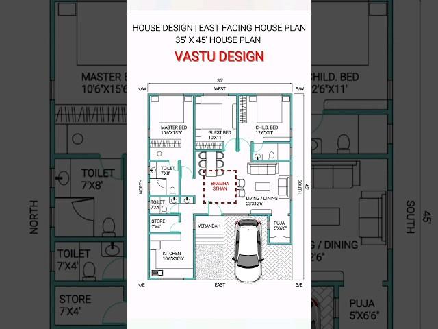 House Design | East Facing House Plan | 35*45 House Plan | As Per Vastu #shorts #home