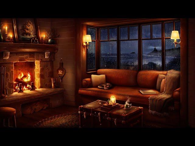 Cozy Cottage by the Sea Ambience with Rain & Fireplace Sounds for Sleeping, Reading, & Relaxation