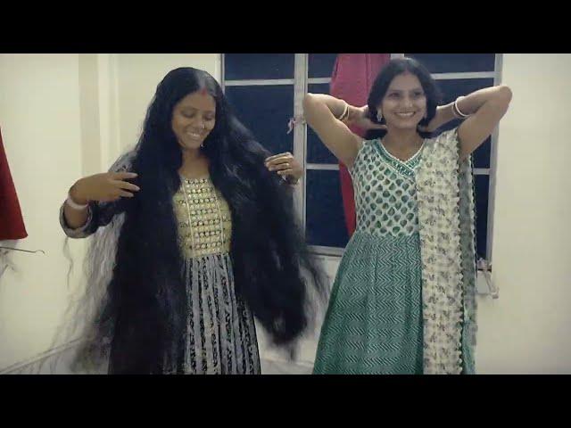 Long hair coming (part - 1 vlog ) Salf Two long hair coming hair play girls at home 