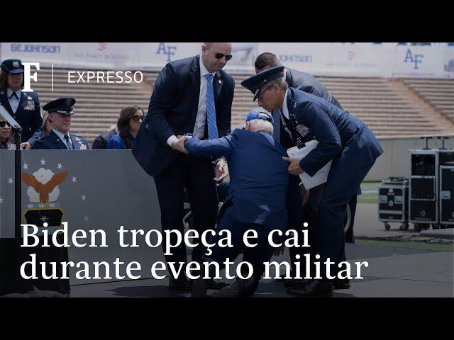 Joe Biden tropeça e cai em evento militar nos Estados Unidos