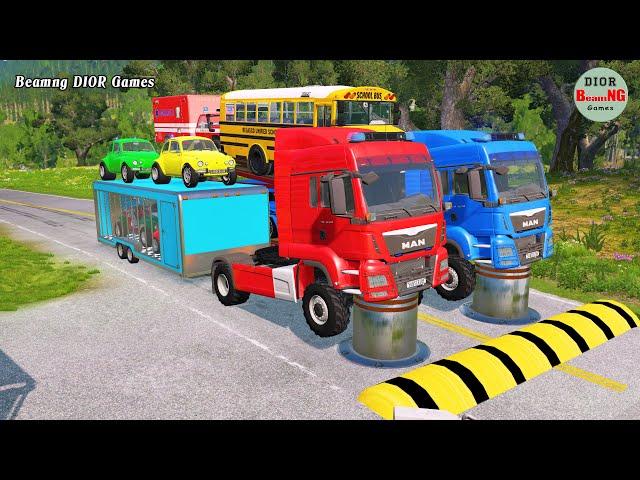 Double Flatbed Trailer Truck vs speed bumps|Busses vs speed bumps|Beamng Drive|961