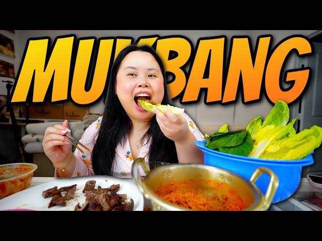 NEW Shin Ramen Stir Fry Noodles + Steak + Lettuce Wrap Mukbang 먹방 Eating Show *MY FAVORITE!!!*