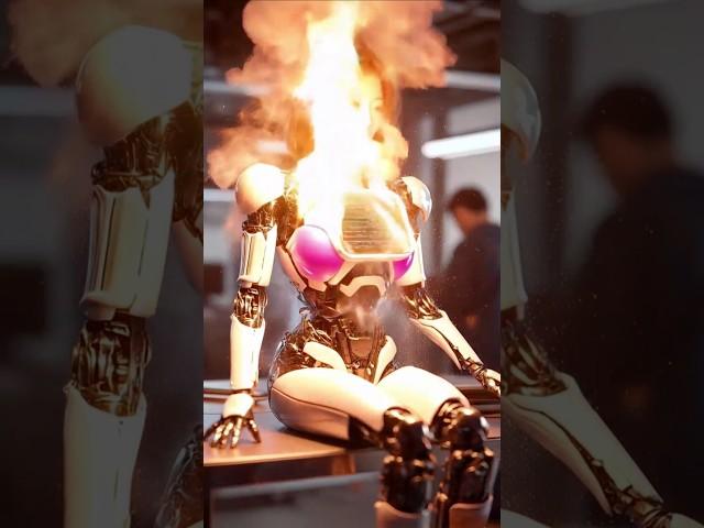 Humanoid robot caught fire with short circuit