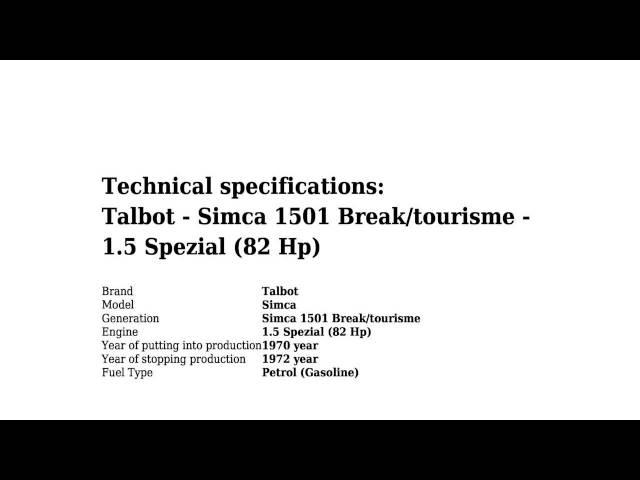 Talbot - Simca 1501 Break/tourisme - 1.5 Spezial (82 Hp) - Technical specifications