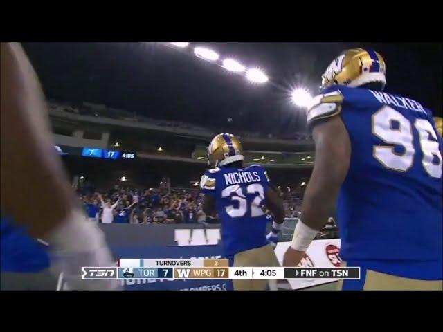 Winnipeg Blue Bombers Deatrick Nichols 1st Career CFL Interception