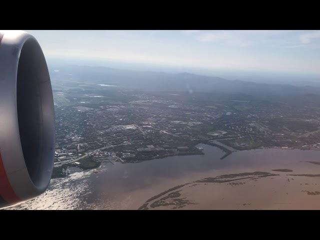 Taking off from Khabarovsk over Amur river