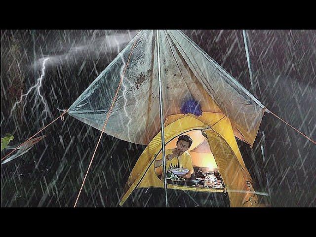 AMAZING CAMPING IN HEAVY RAIN ALL NIGHT‼️SOLO CAMPING IN HEAVY RAIN, THE SOUND OF RAIN RELAXING