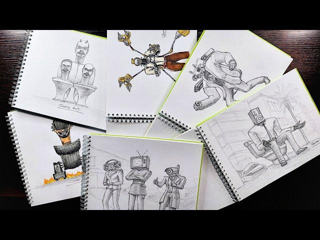 150 Skibidi Toilet Characters in my 6 Sketchbooks