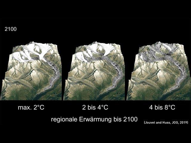 Entwicklung des Aletschgletschers bis 2100: Simulation für drei Klimaszenarien