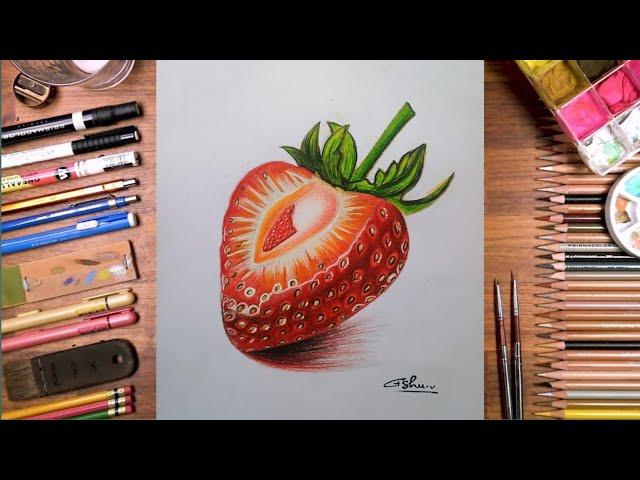 strawberry drawing/drawing with pencil colour/pencil colour