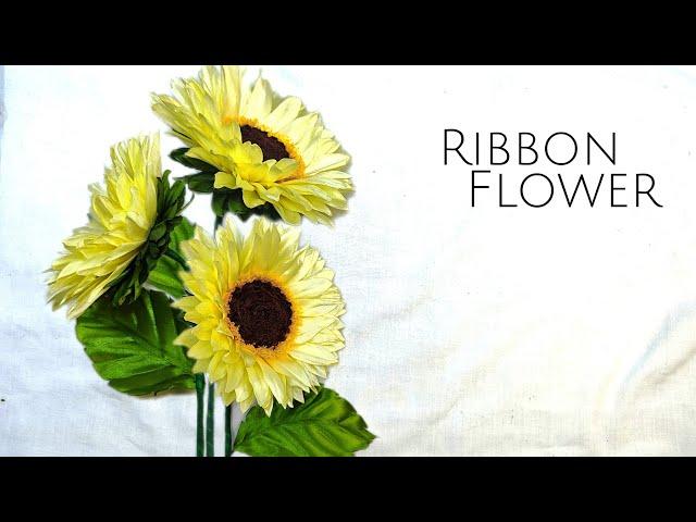 DIY satin ribbon flowers/how to make sunflowers with satin ribbon easily