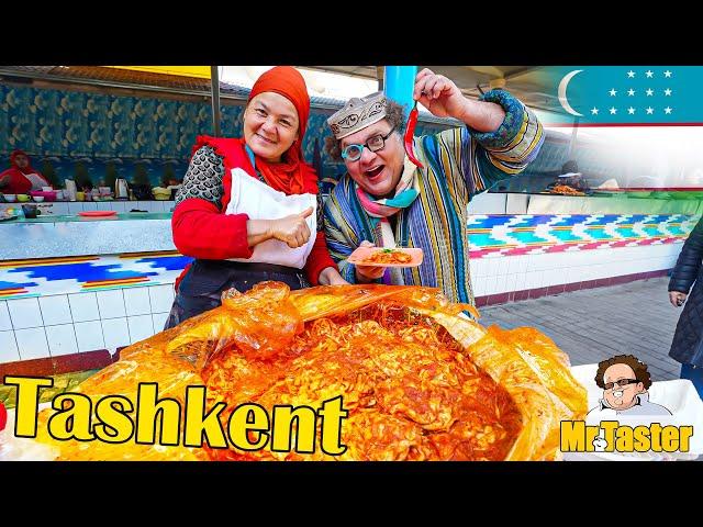 Famous National Uzbek Food-  Iconic Naryn Horse Noodles at Chorsu Bazaar in Tashkent, Uzbekistan