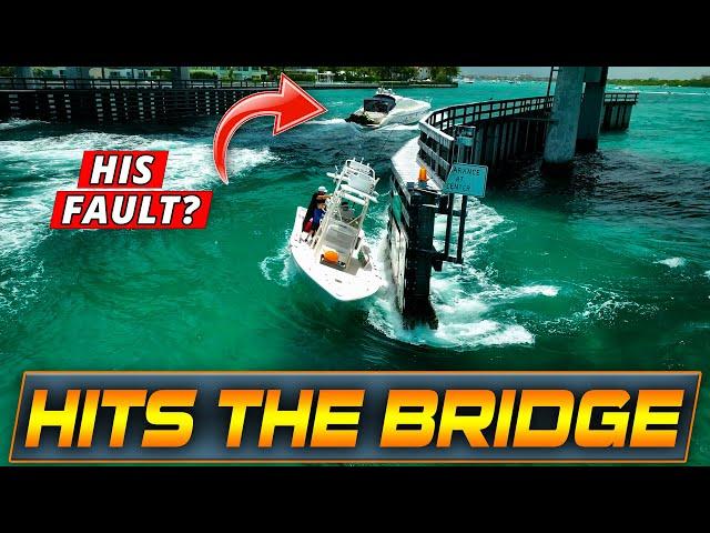 BOAT LOSES POWER AT HAULOVER AND GETS WAKED INTO THE BRIDGE BY A YACHT! | WAVY BOATS