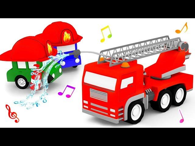 Camión de bomberos Canciones infantiles de los 4 coches coloreados  Dibujos animados para niños.