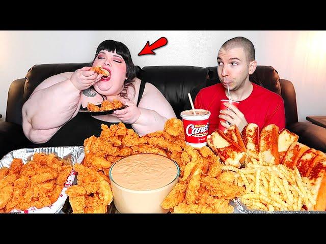 100 Raising Cane's Chicken Fingers With Hungry Fat Chick • MUKBANG