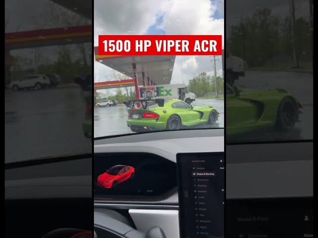 Street Speed 717 1500HP TURBO VIPER ACR FLEXING ON 2022 TESLA PLAID  #Shorts