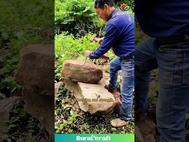 The Art of Stone Splitting: Manual Labor and Precision #stonework #hardwork #craftsmanship