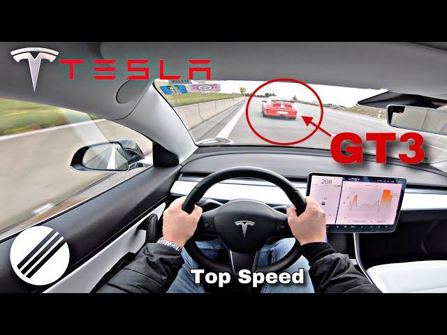 TESLA MODEL 3 460HP TOP SPEED DRIVE ON GERMAN AUTOBAHN 