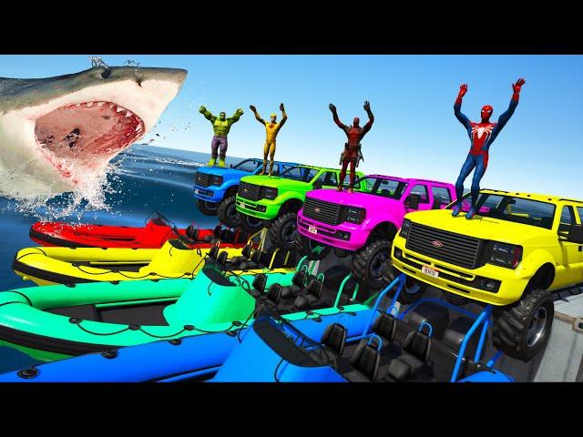 Superheroes on a Suvs and Boats - Spider-Man and Friends Double Parkour GTA 5