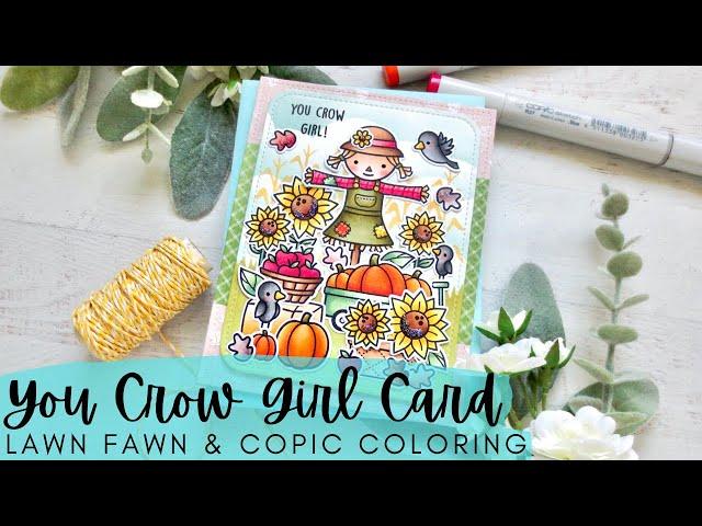 You Crow Girl Card | Lawn Fawn NEW RELEASE | Copic Coloring a Festive Fall Scene