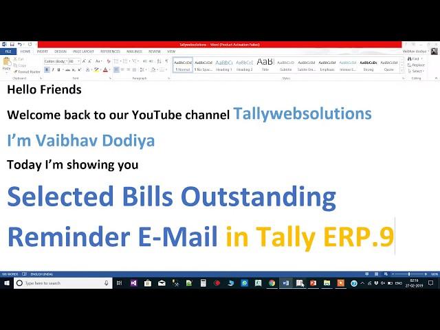 Selected Bills Outstanding Statement Auto Email send to customer from Tally Prime |Tallywebsolutions