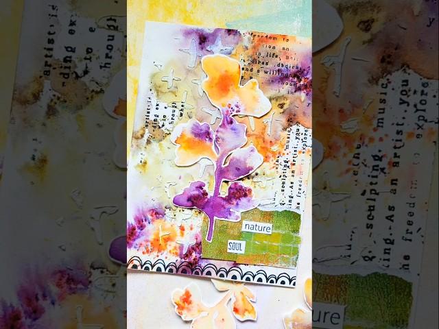 Mixed media index card with stencil texture, Brushos and collage