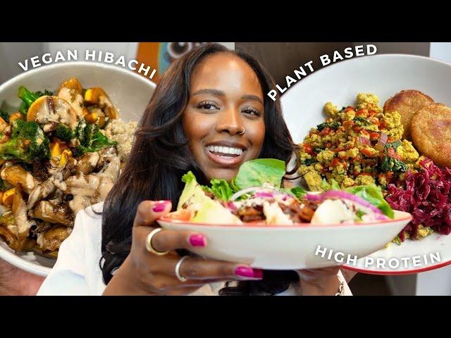 what I eat in a day - plant based recipes | high protein breakfast, wedge salad, vegan hibachi