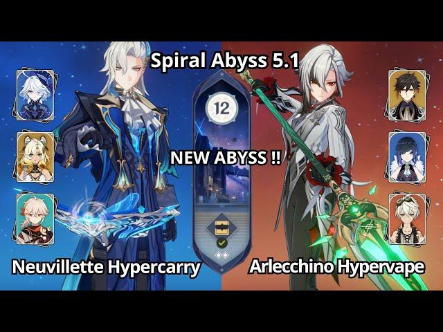 NEW ! C0 Neuvillette Hypercarry & C0 Arlecchino Hypervape - Spiral Abyss 5.1 Floor 12 Genshin Impact