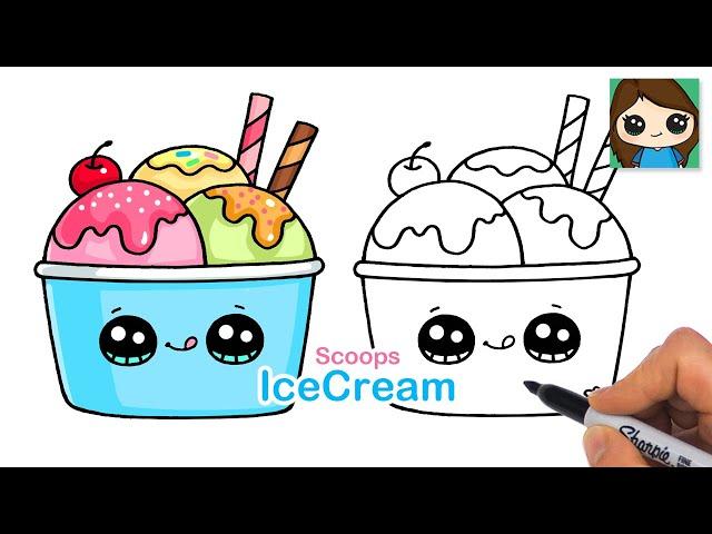 How to Draw Ice Cream Sundae Scoops in a Cup 