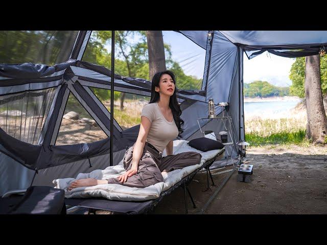 RIVERSIDE CAMPING WITH A PERFECT TENT | Nature ASMR