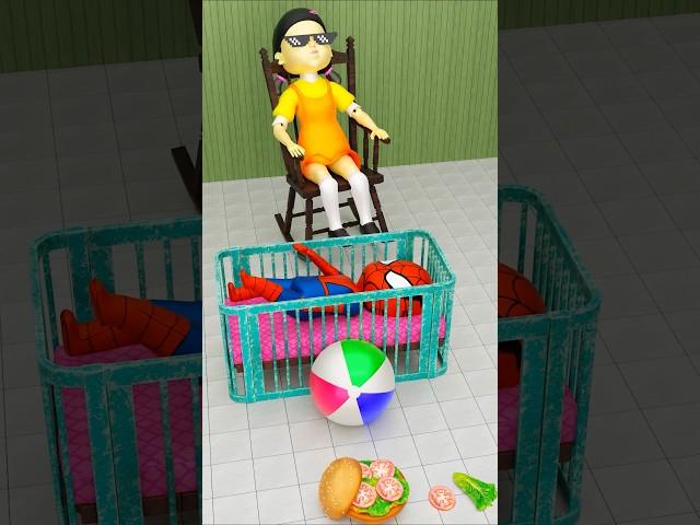 SPIDERMAN WANT BURGER SQUID GAME GIRL DOLL #squidgame #shorts | Maheshwar Gamerz