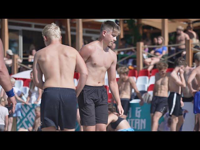 Maanuel Pihlak (EST) vs Lauri Piller (EST) 80kg. Boys beach wrestling.