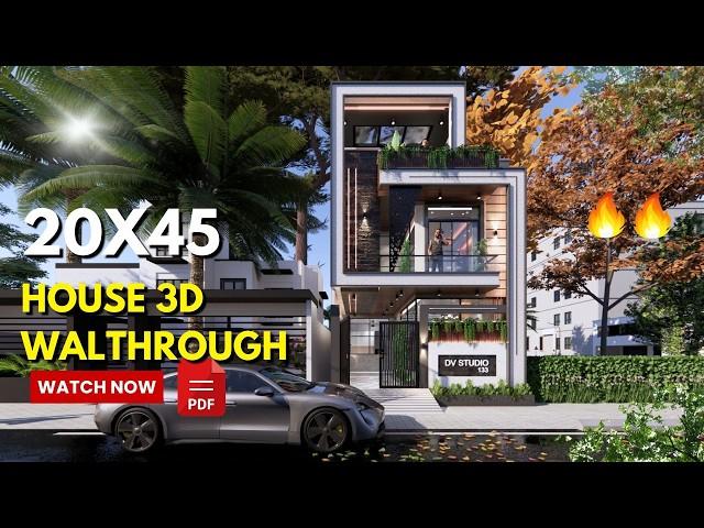 20x45 4bhk modern house plan | 6x14 Meters | House plan 3D Walkthrough || DV Studio