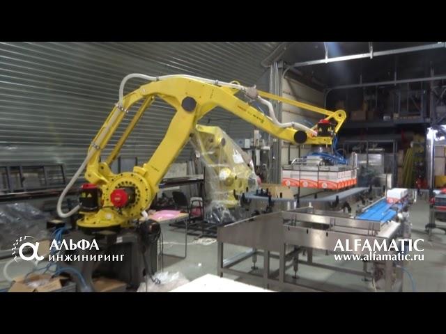 Испытание робота FANUC для паллетирования коробок