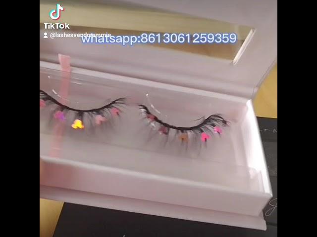 Fashion faux mink flurry lashes with decals China supplier empty luxury glitter packing box