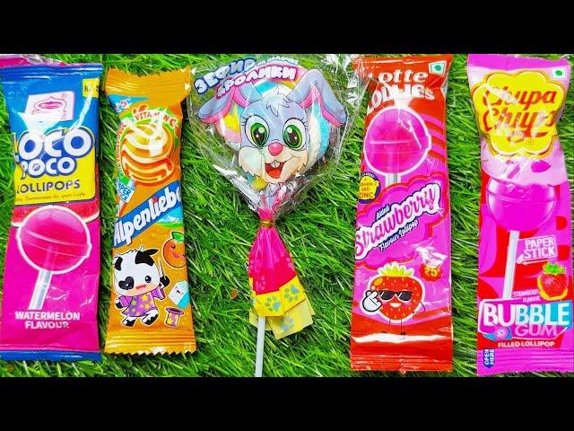 Satisfying video Asmr lollipops candy and chocolate gummy candy unboxing video Asmr.