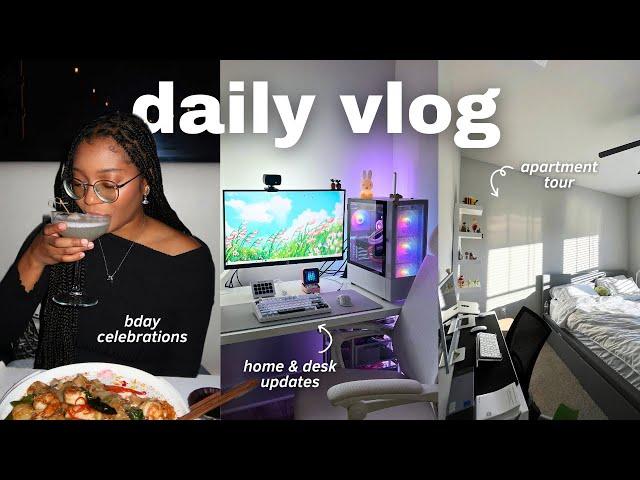 BDAY VLOG: desk & home updates, apartment tour, korean spa, haul, unboxings, good eats, etc.