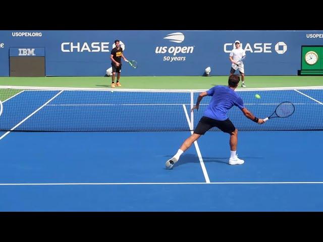 Roger Federer Volley Training Court Level View - ATP Tennis Volley Technique Federer Volley Practice