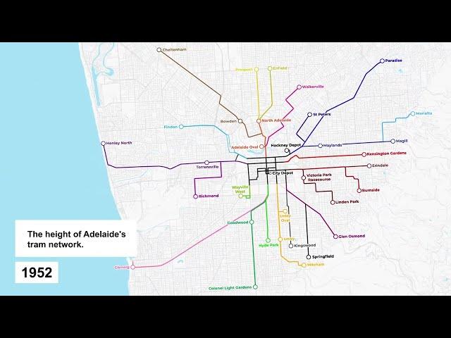 Adelaide Tramway Network Timeline Map: 140 Years of Trams (1878–2018)