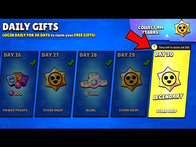 30 DAY LEGENDARY  FREE DAILY GIFTS!! BRAWL STARS UPDATE REWARDS!!!